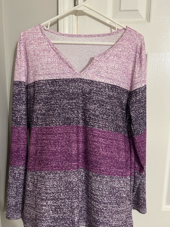 Tops - Striped Knit V‑Neck Pullover in Pink and Purple